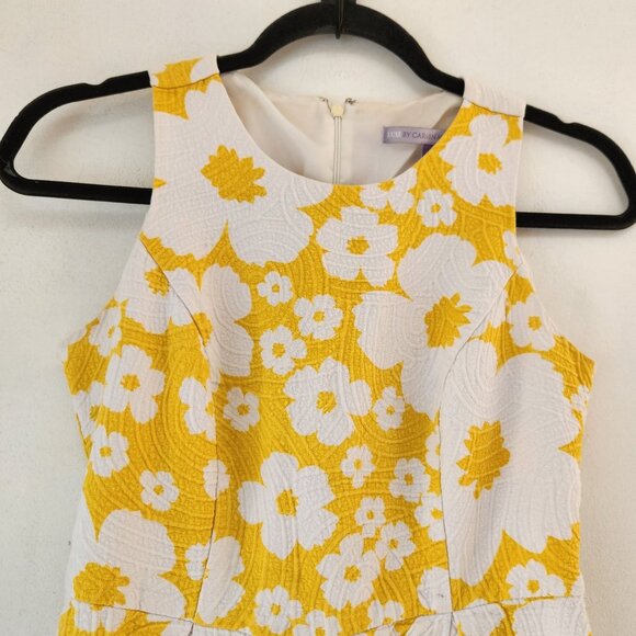 Luxe by Carmen Marc Valvo Yellow Sleeveless Summer Dress Floral Brocade 4P - Picture 3 of 9